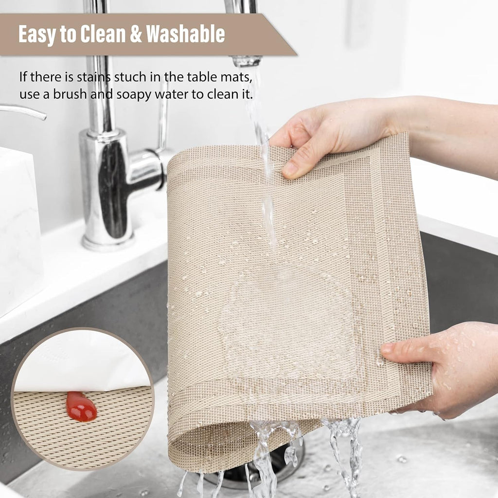 Placemats,Heat Resistant Woven Vinyl Washable PVC Place Mats,Non-Slip Stain Resistant Indoor/Outdoor Table - Set of 4