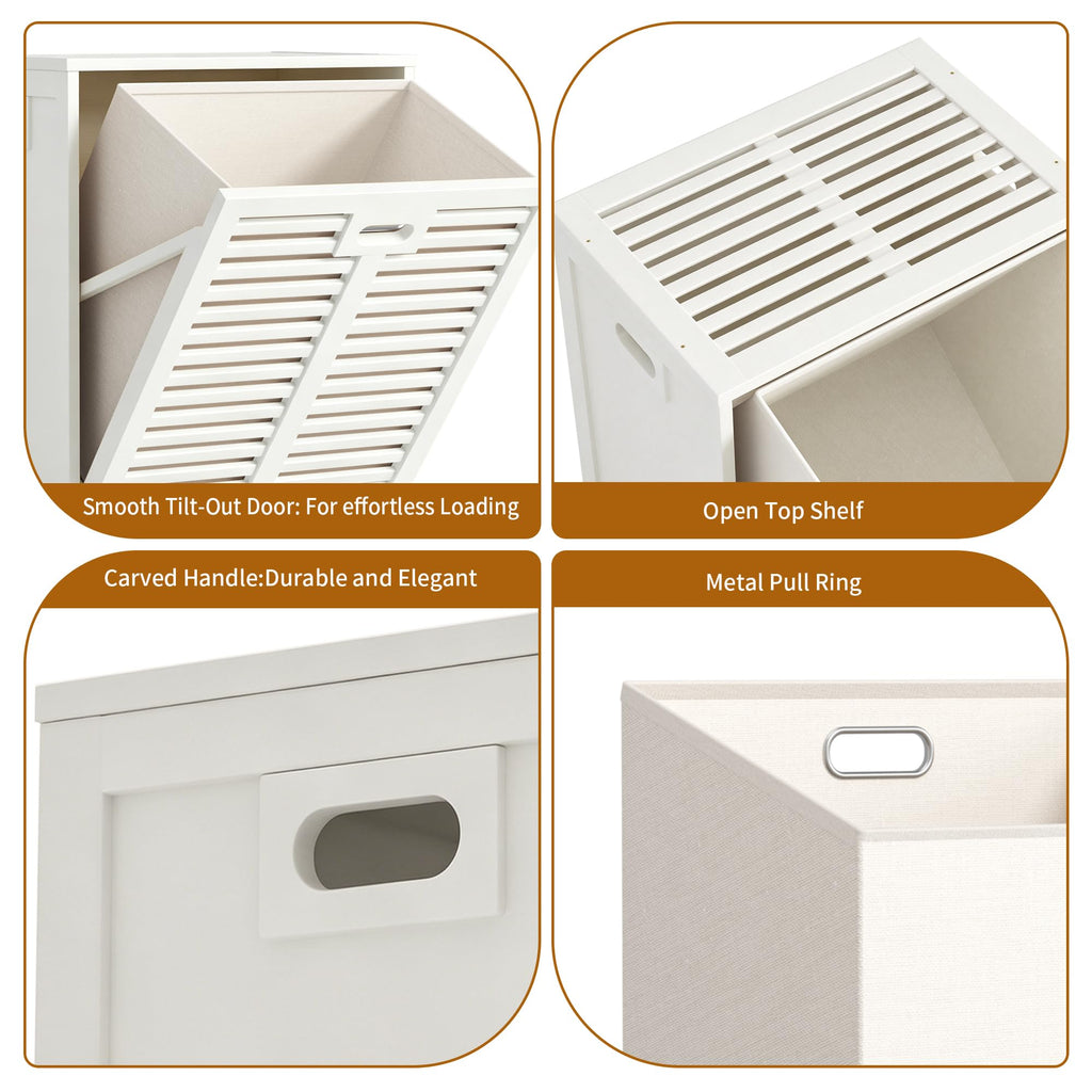 Tilt Out Laundry Hamper, Bamboo Laundry Cabinet with Hidden Removable Basket,Dirty Clothes Storage Organizer , White