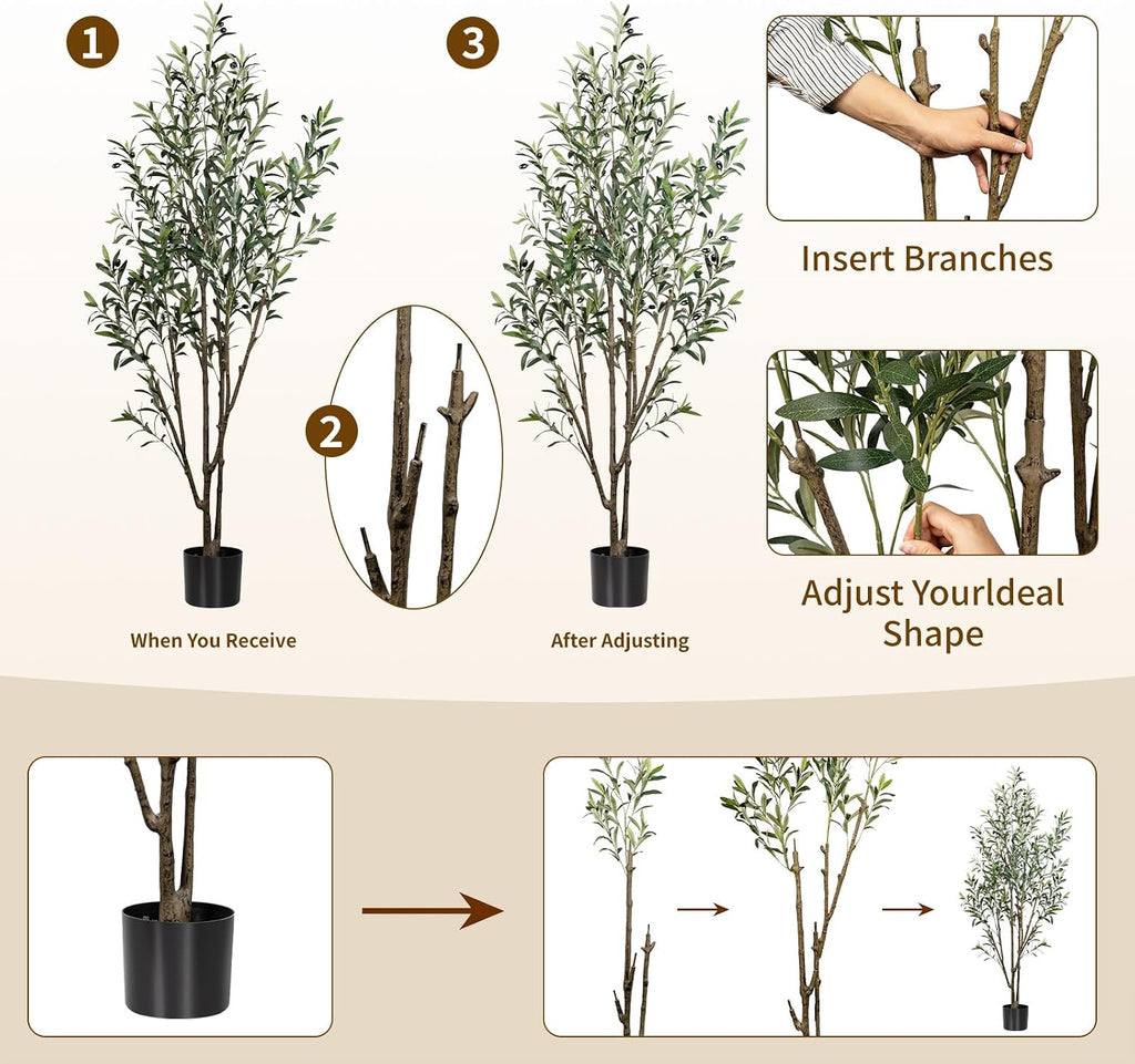 Artificial Olive Trees,6FT Tall Faux Olive Tree with Planter,Fake Olive Tree for Modern Home Office House Living Room