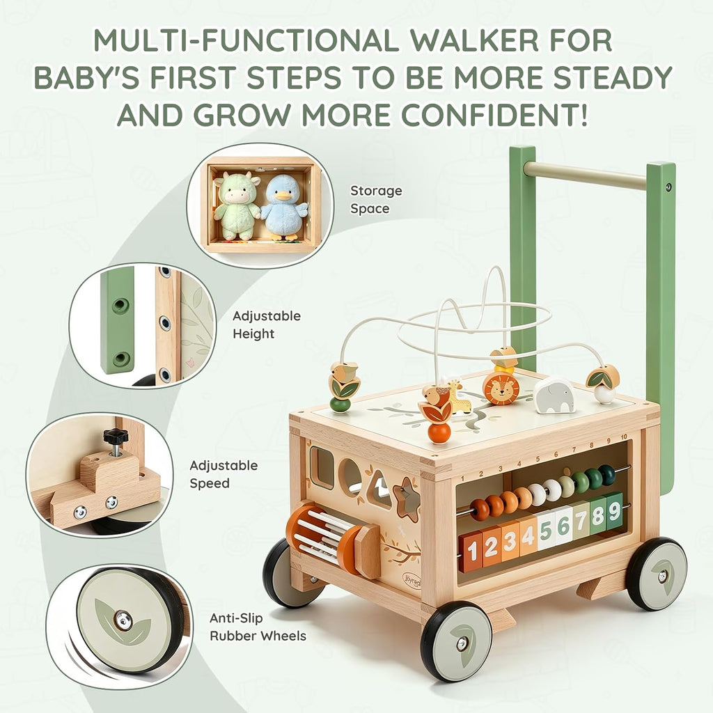 Wooden Baby Walker - in-1 Push Walker with Activity Cube