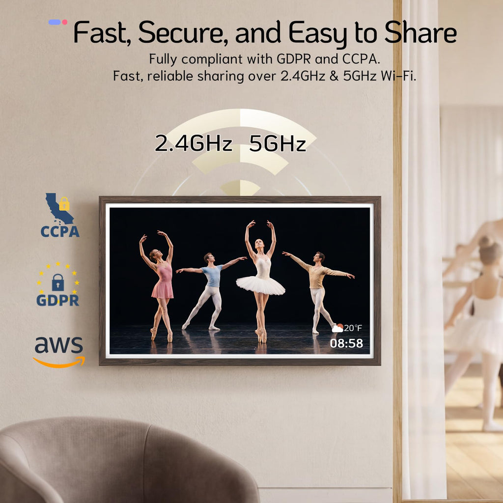 32" Digital Picture Frame, Touchscreen, Dual-Band Wi‐Fi, 64GB