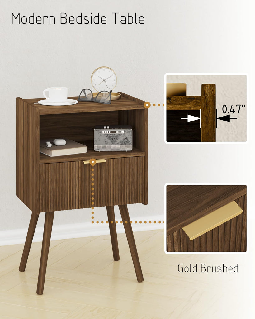 Nightstand, Modern Bedside Table with Storage Drawer and Open Wood Shelf, and Small Spaces, Accent Night Stand with