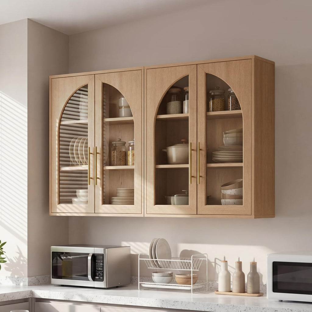 Bathroom Wall Cabinet, 23.5×31.4'' Storage Cabinet, Arched Cabinet Wall Mount with Adjustable Shelf & Glass Doors