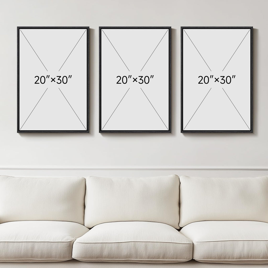 Large Framed Black and White Abstract Wall Art Set of 3