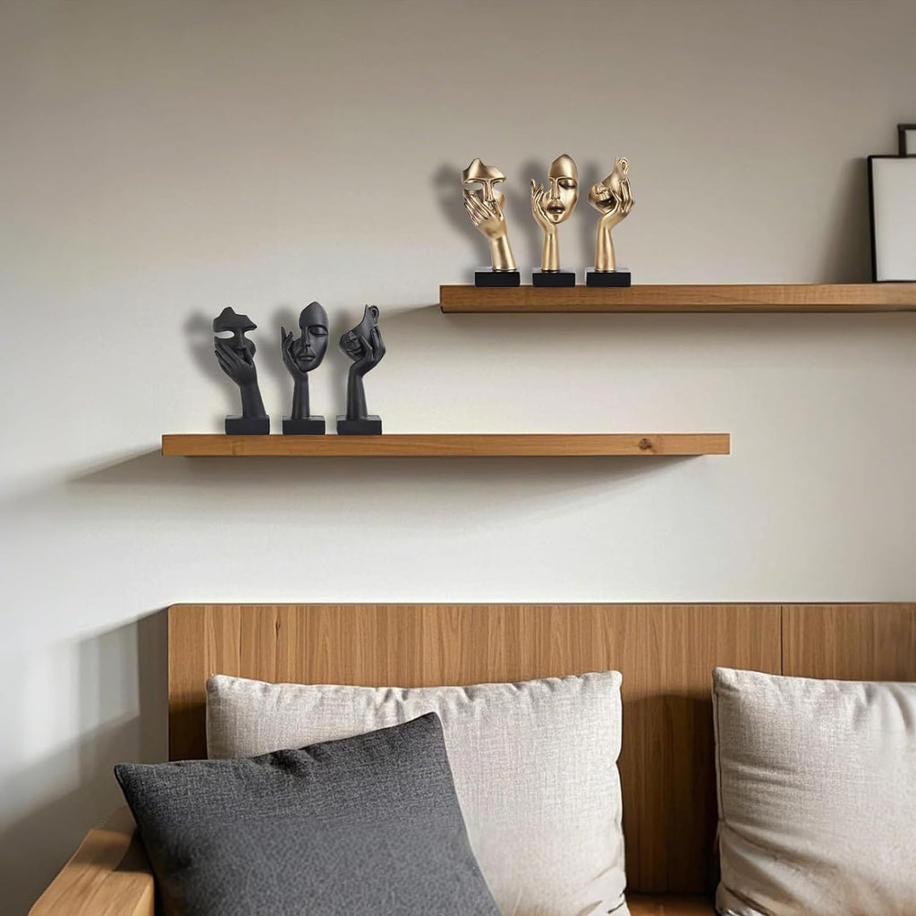 3 Pcs Thinker Small Statue Set - Black Gold Home Decor Abstract Art Figurines for Shelves, Living Room Coffee Table