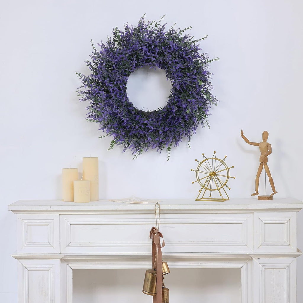 26" Artificial Lavender Eucalyptus Wreath for Front Door Decor(Purple)