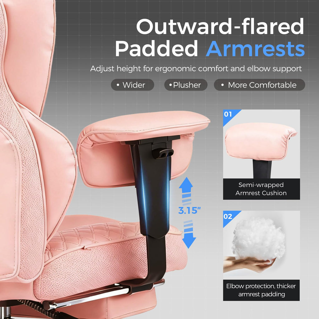 Big and Tall Gaming Chair 400lbs Heavy Duty Office Chair with Foot Rest & Ergonomic Pocket Spring Lumbar Support