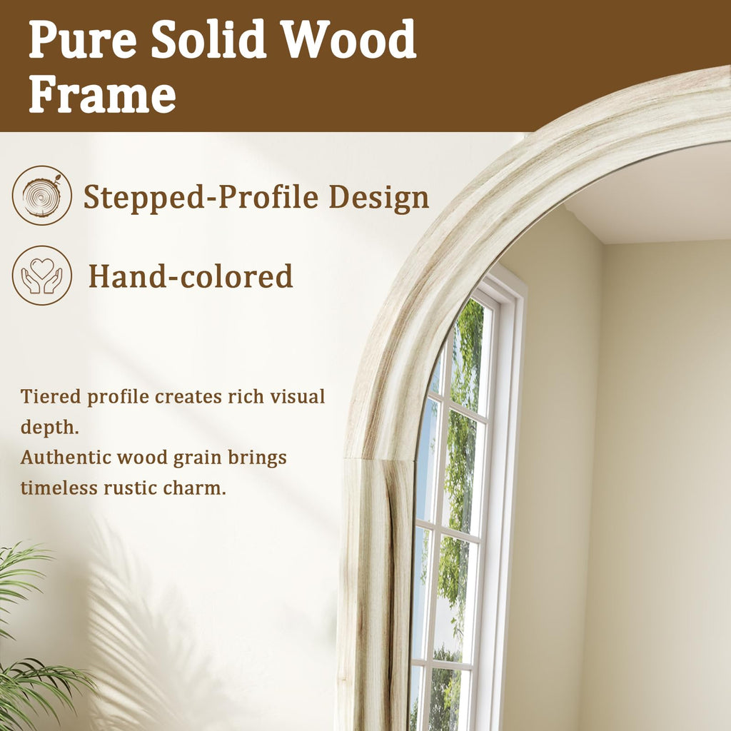65"x22" Arched Full Length Mirror with White Solid Wood Frame