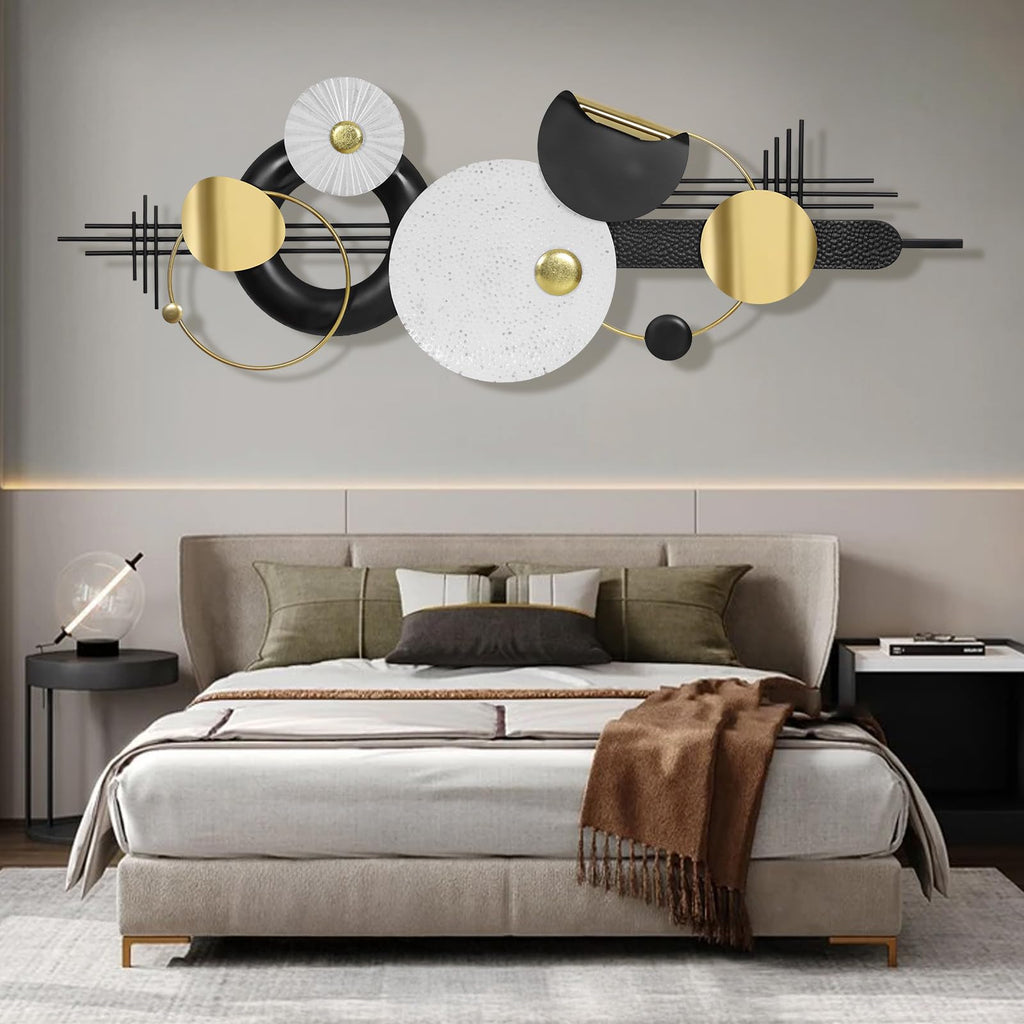Large Modern Abstract Metal Wall Art Decor 59.1" x 21.3" Modern Geometric Abstract Wall Sculptures Circle Hanging