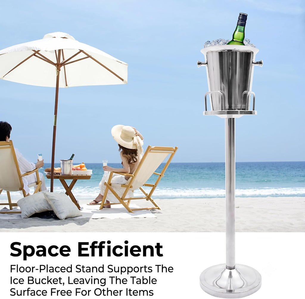 Ice Bucket with Stand, Stainless Steel Standing Champagne Buckets