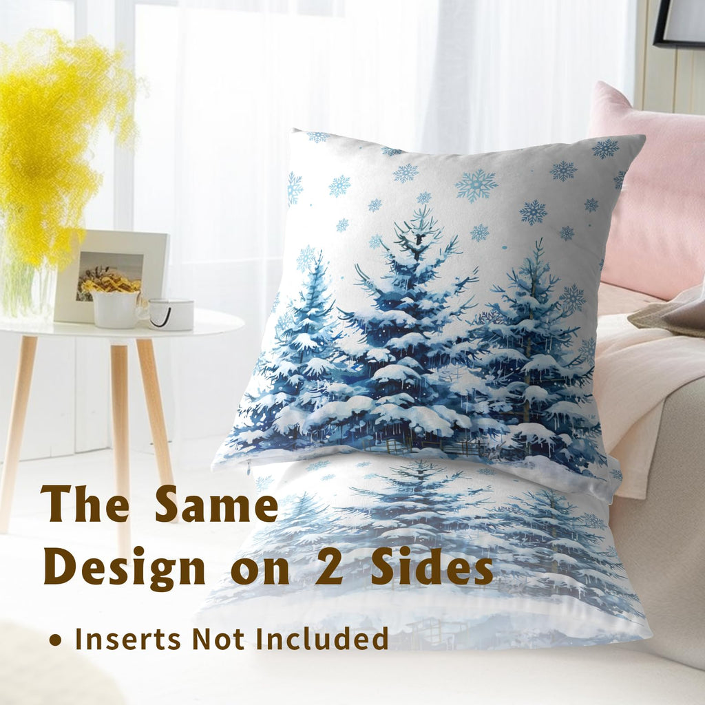 Snow Pine Trees Pillow Covers Set of 2 - Winter Snowflake Xmas Tree Blue White Throw Pillow Covers Couch Christmas