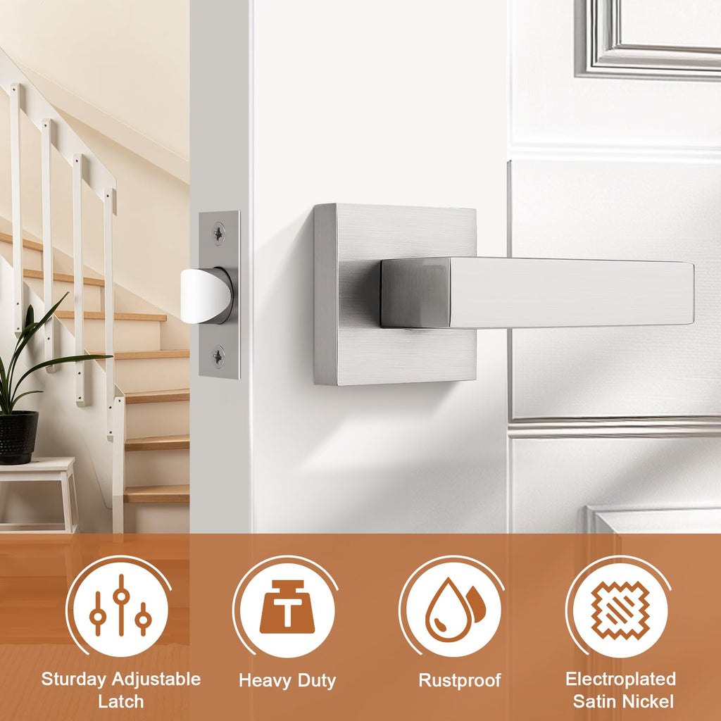 10 Pack Satin Nickel Square Door Lever Door Lock Handle Lockset Keyless Doorknobs Passage Knobs Lockset Interior