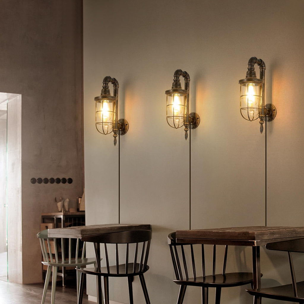 Industrial Plug in Wall Sconce E26 Edison Antique Wall Lights with 5.9Ft Plug in Cord On Off Switch Rustic Wall