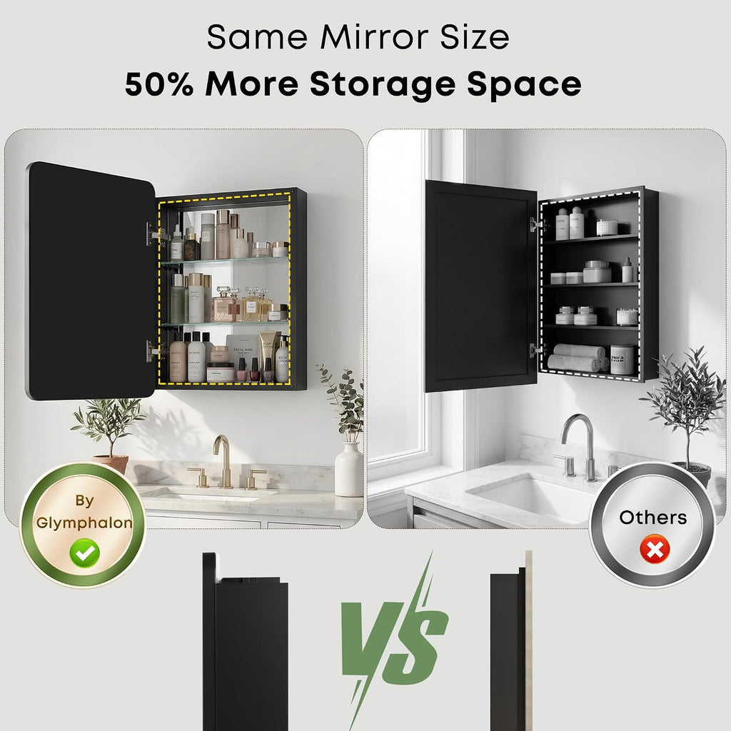 24x16 Inch Medicine Cabinet with Mirror - Recessed or Surface Mount Wall Cabinet, Aluminum Frame with Tempered Glass