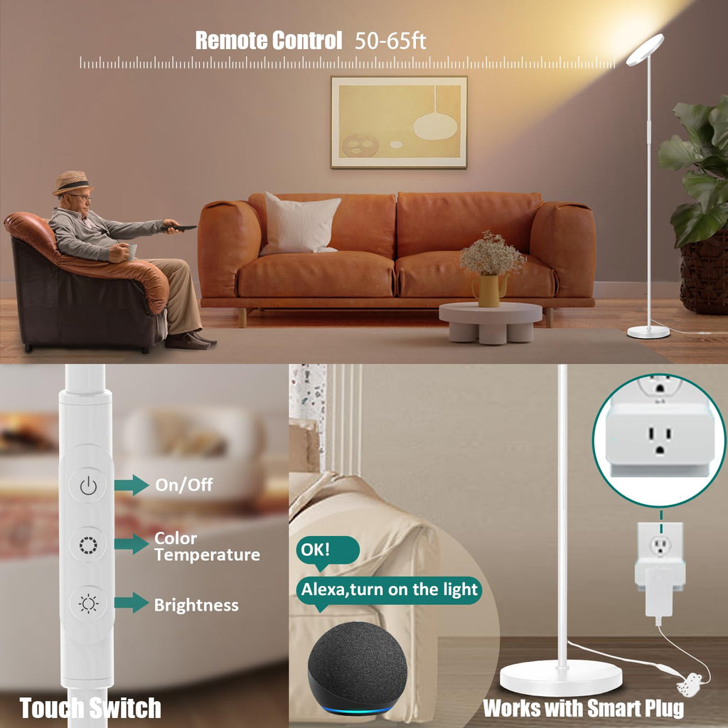 Floor Lamp, Upgraded 40W Super Bright Torchiere LED Floor Lamps, Stepless Dimmable Color Temperature