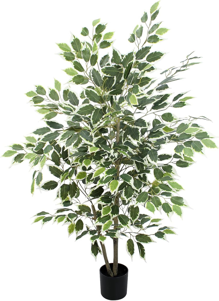 Artificial Ficus Tree - 4 FT Tall Silk Fake Tree with Pot - Lifelike Foliage & Branches Decor