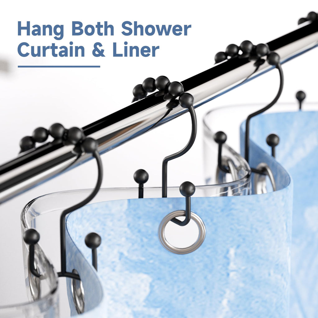 Black Shower Curtain Hooks Rings, Rust-Resistant Metal Double Glide Shower Hooks Shower Rods Curtains, Set of 12