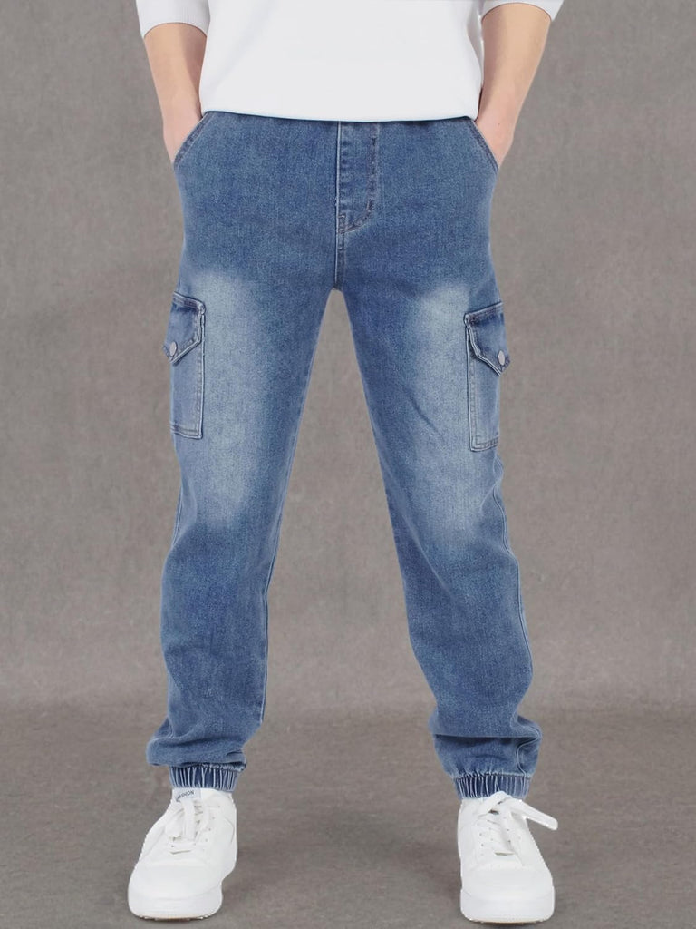 Boys Cargo Pants Stretch Cotton Twill Elastic Waist