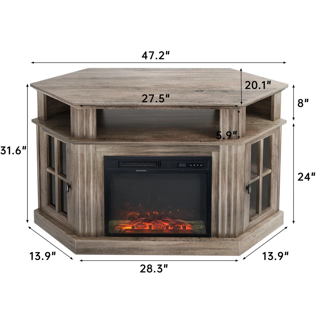Corner Fireplace TV Stand for TVs up to 55 Inch, Rustic Oak