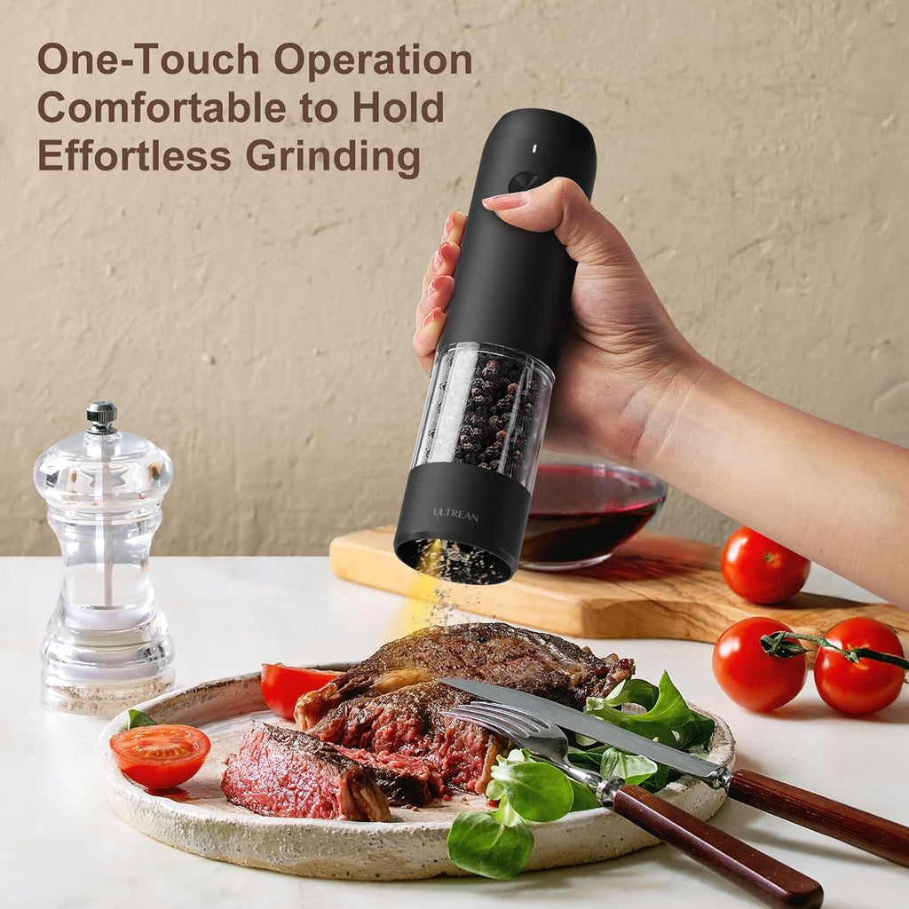 Pepper Grinder, Rechargeable Salt and Pepper Grinder with 6 Adjustable Coarseness, LED Light, Automatic Grinder