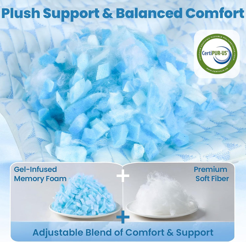 King Size Cooling Firm Shredded Memory Foam Pillows Set of 2 | Adjustable Bed Pillows for Hot Sleepers and Side Back