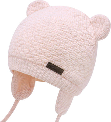 Baby Winter Hat, Bear Knit Earflaps Cotton Lined for Toddler Kids