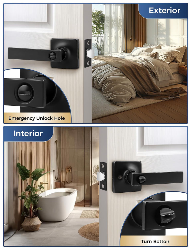 2 Pack Interior Door Handles,Black Modern Door Handle,Door Lock Privacy Lock