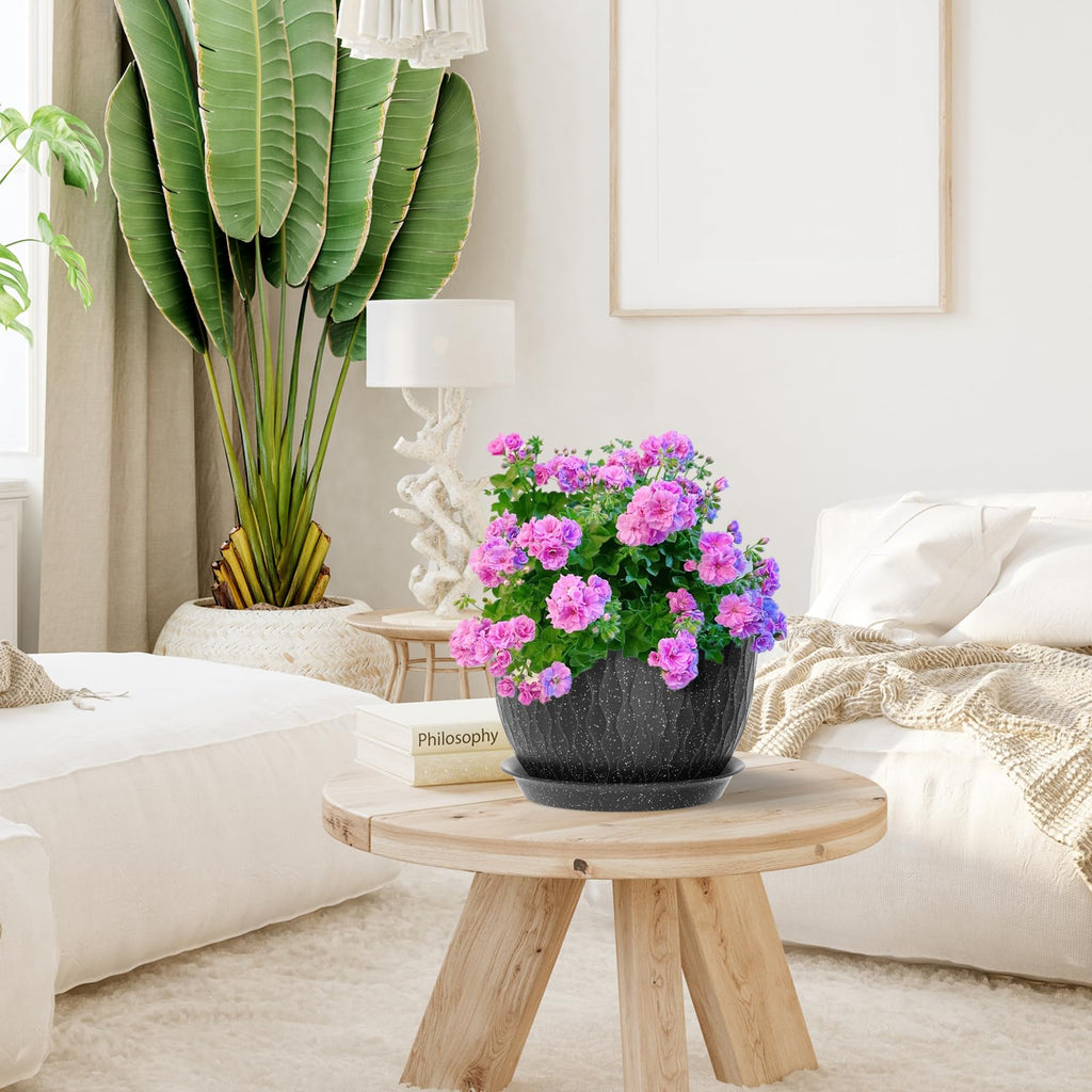 12/10/9 inch Large Flower Pots, 3 Set Big Plant Pots for Outdoor Indoor Plants with Water Ripples, Wide Plastic