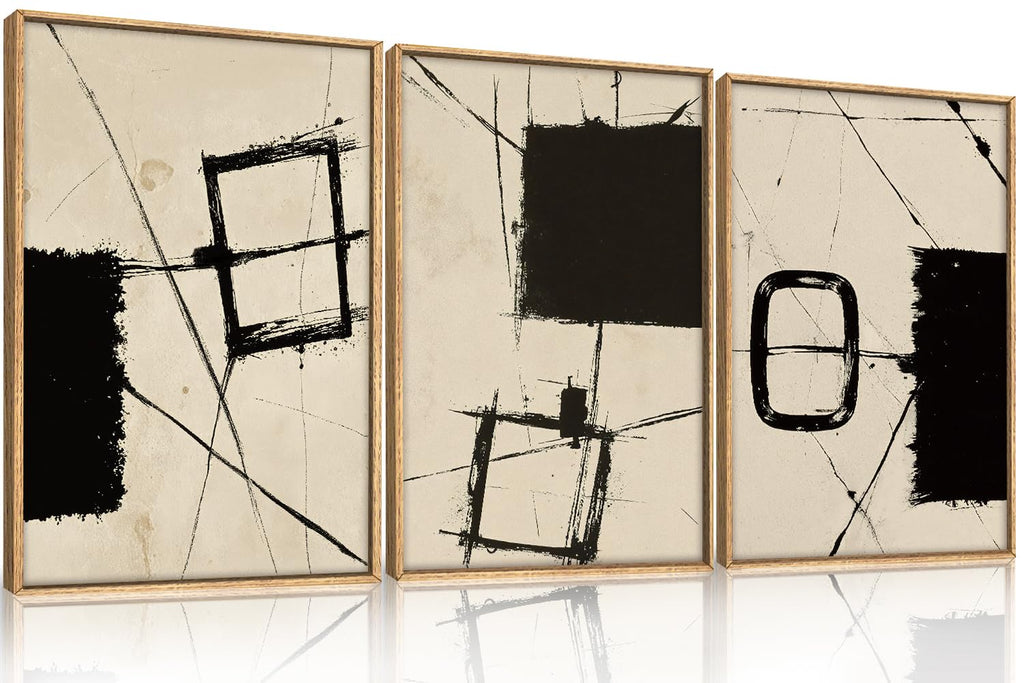 Abstract Neutral Brushstroke Framed Canvas Wall Art Set-16"x24"x3