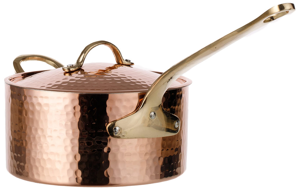 1.2mm Thick Hammered Uncoated Copper Saucepan with Lid & Helper Handle, Food-Safe Tin Lined (1.7-Quart)