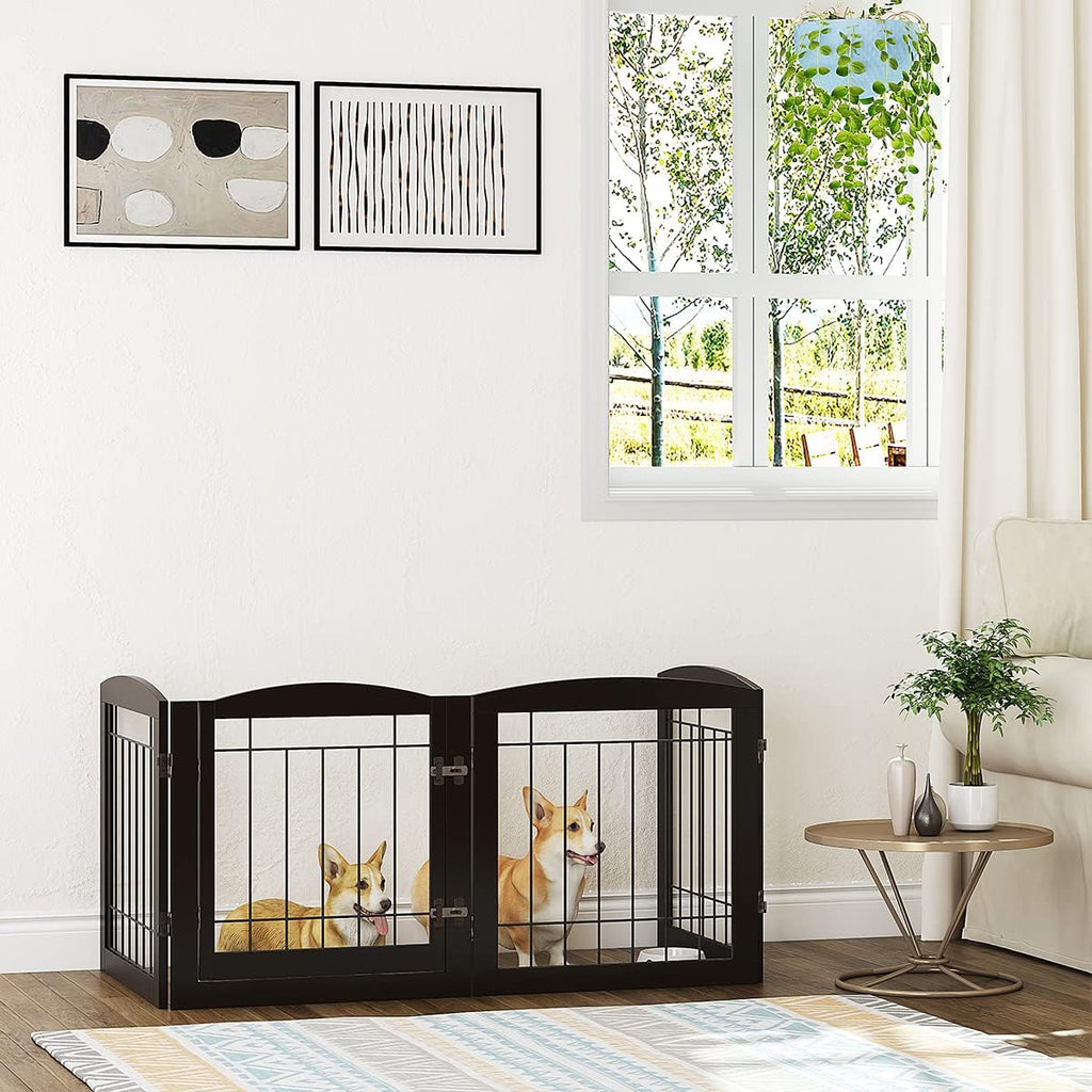 Dog Gate Indoor with Door, Freestanding Pet Gate for Doorway, Stair