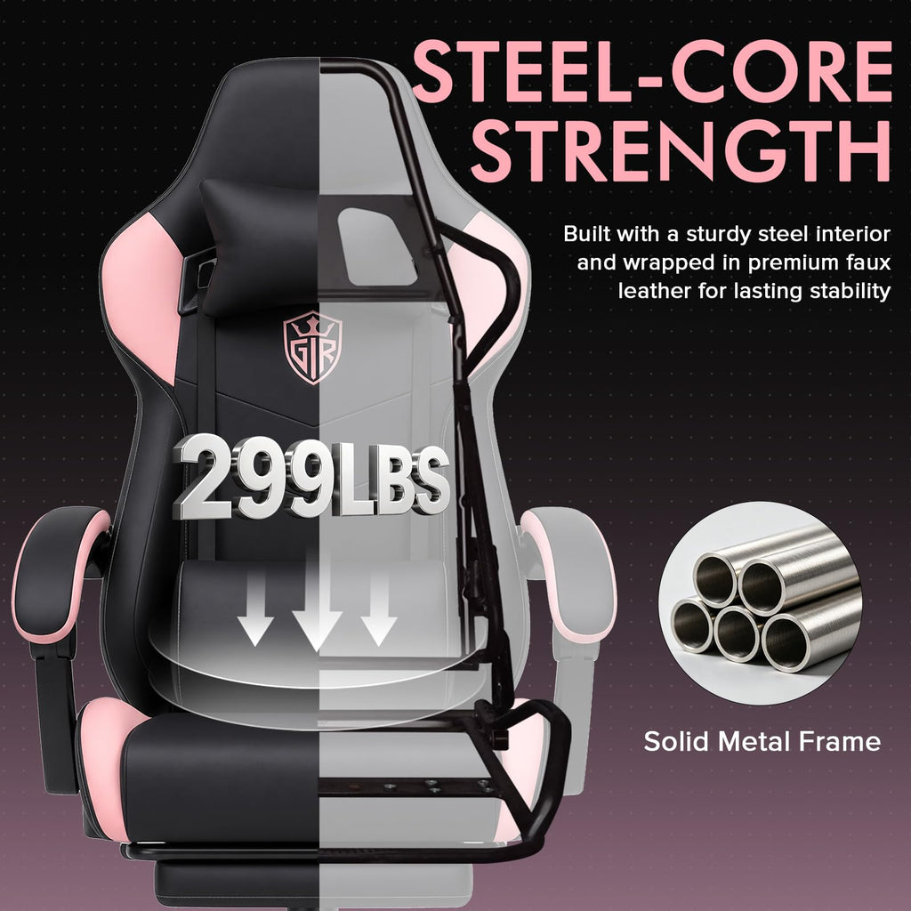 Gaming Chair with Footrest, High Back Computer Chairs for Adults with Linkage Armrest Lumbar Support Heavy Duty
