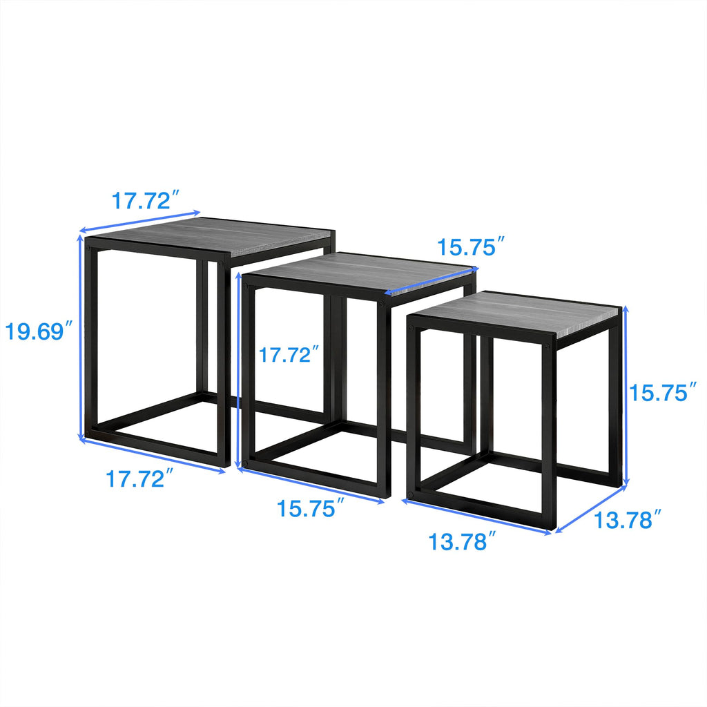 Nesting Coffee Set of 3, Stacking Metal Side Tables, Grey
