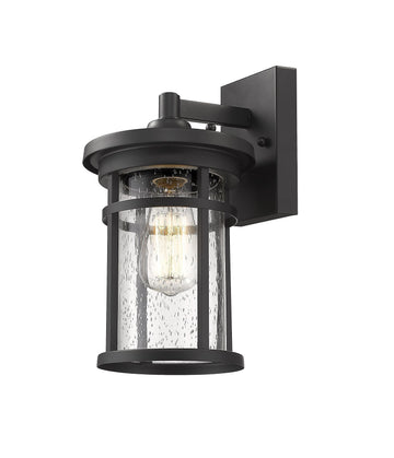 Outdoor Wall Light Fixture, Black Porch Wall Sconce with Seeded Glass, Modern Farmhouse Exterior Lantern, E26 Base