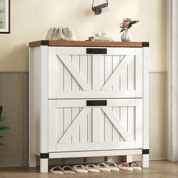Farmhouse Shoe Cabinet Storage with 2 Flip Drawers