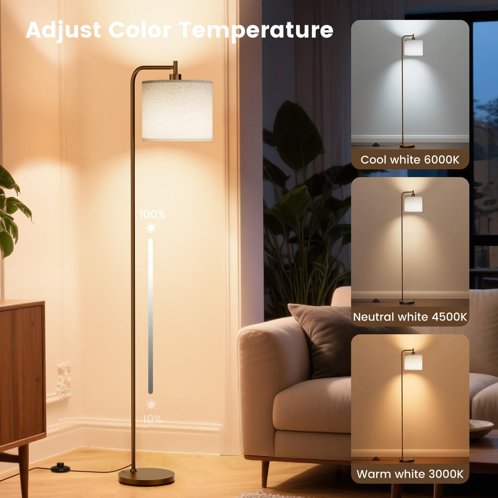 Floor Lamp, Tall Standing Lamp with Linen Shade