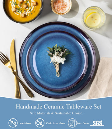 Ceramic Dinner Plates Set of 6, 10.5 Inch Reactive Glaze Plate Sets