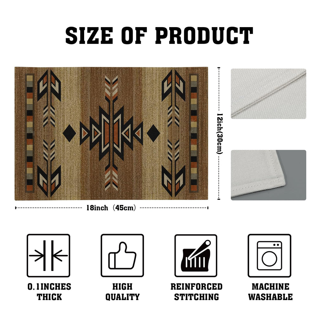 Southwestern Placemats Rustic Tribal Geometric Decorative Table Mat Antique Native American Heat Resistant Non-Slip