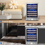 24 inch Wine Cooler, 37 Bottle - Dual Zone Built-in or Freestanding Fridge with 