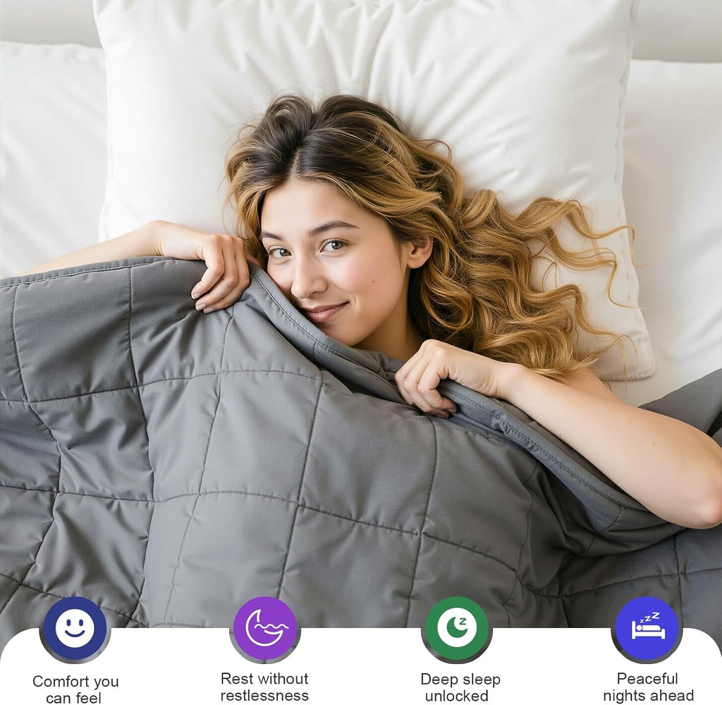 Weighted Blanket for Adults - 15lbs 60"x80" Cooling Heavy Throw for 120-160lbs with Premium Glass Beads - Soft Thick