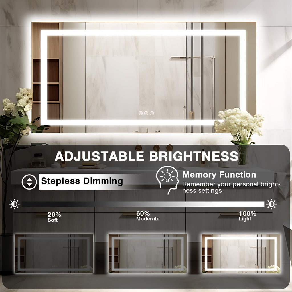72"x40" Large LED Bathroom Mirror with Lights