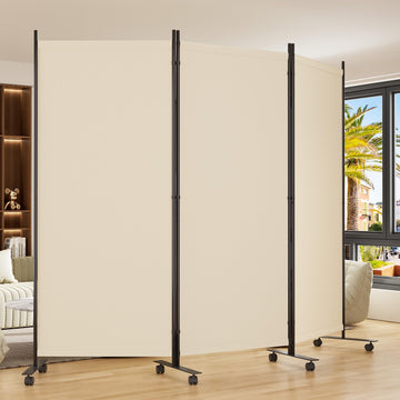 Room Divider 102'' Wide Folding Room Divider Panel with Wheel, Upgraded Base