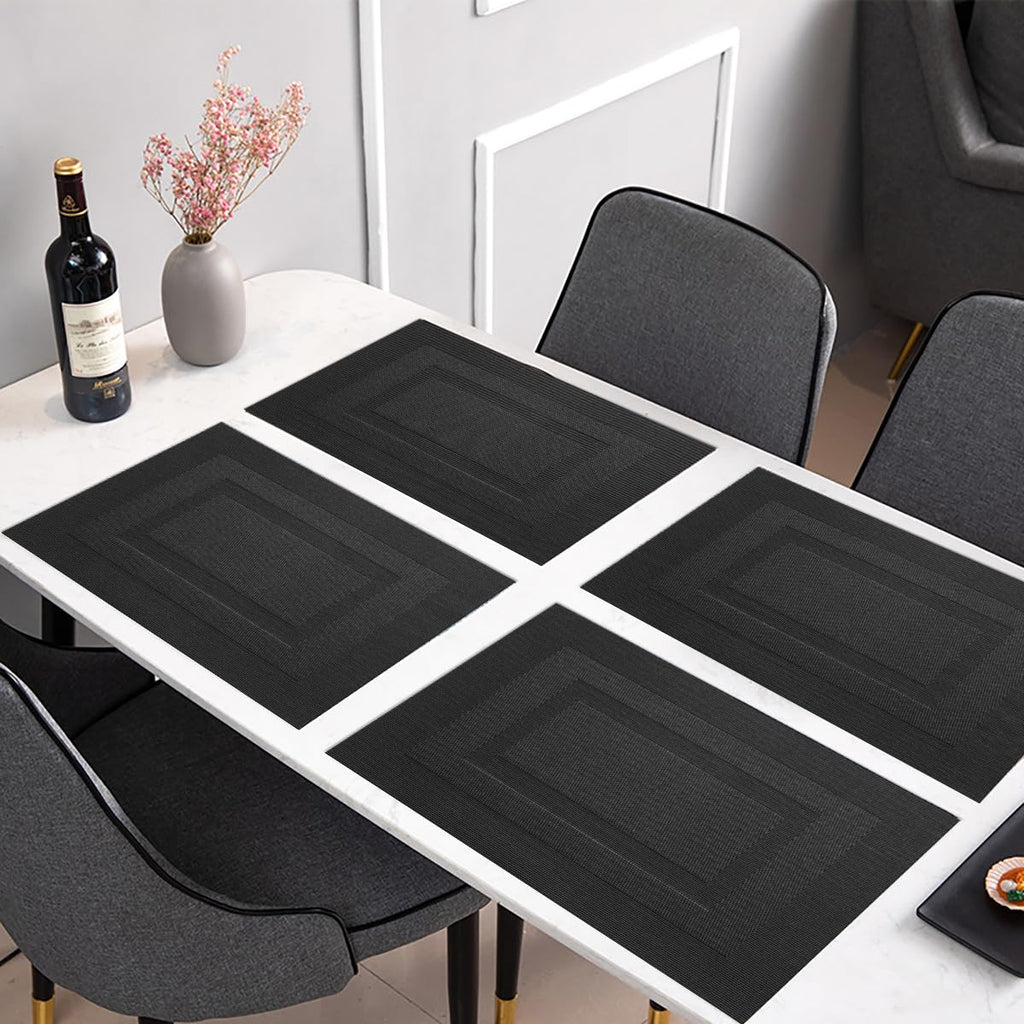 Placemats,Washable Vinyl Woven Table Mats,Elegant Durable Placemats for Dining Table Set of 4 (18 x 12 inches, Pure