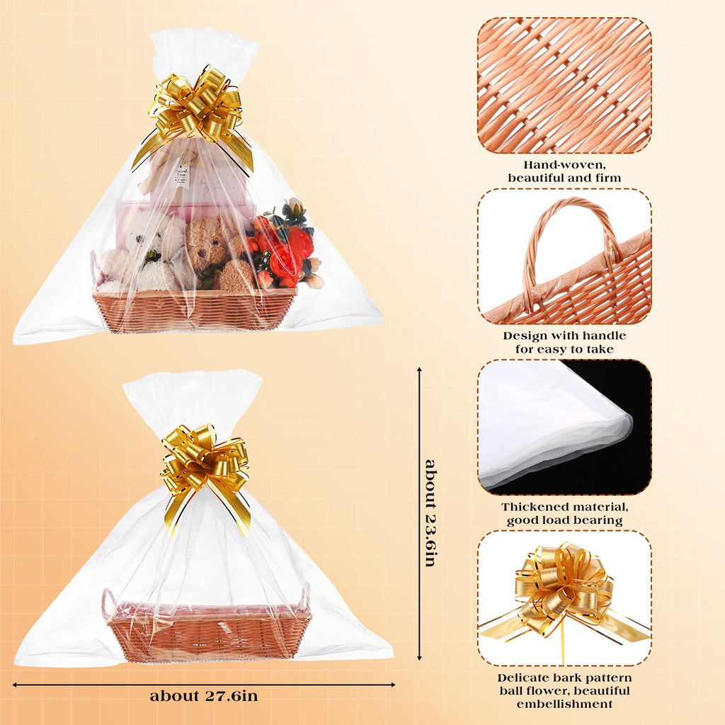 4 Set Large Baskets for Gift Empty with Handle, Wood Color