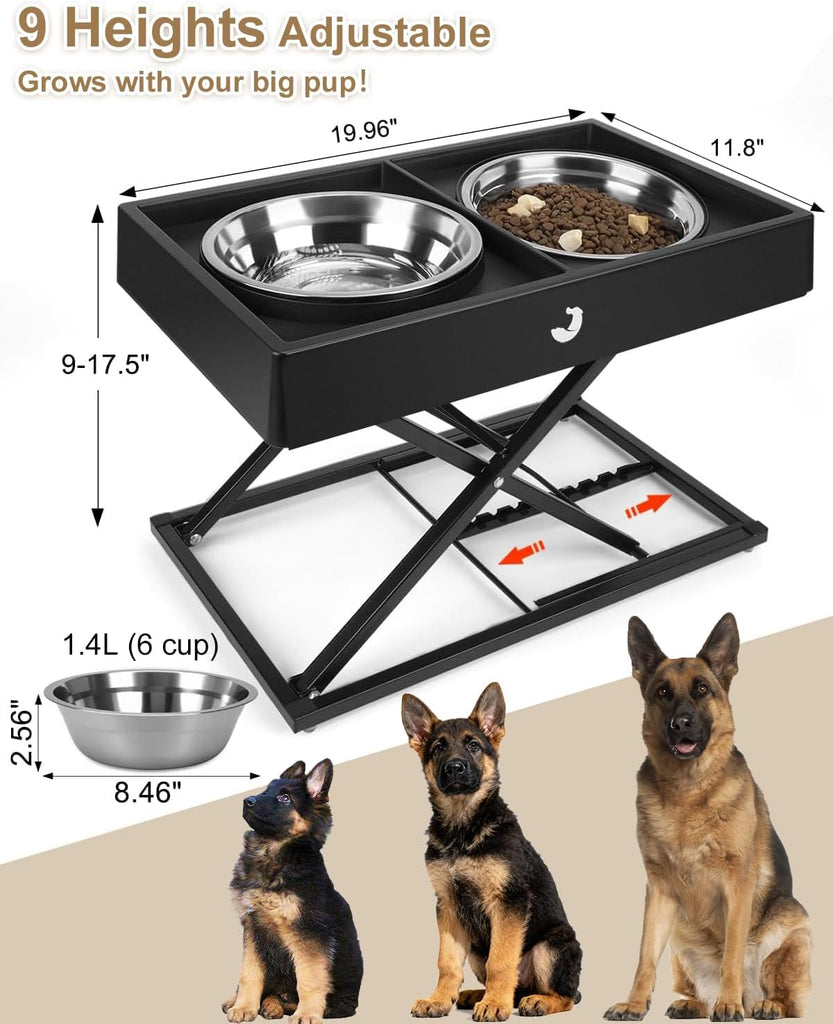Metal Elevated Dog Bowls Stand for Large Breeds, 9 Height-Adjustable Raised Dog Bowl with 2 Stainless Steel Bowls(6