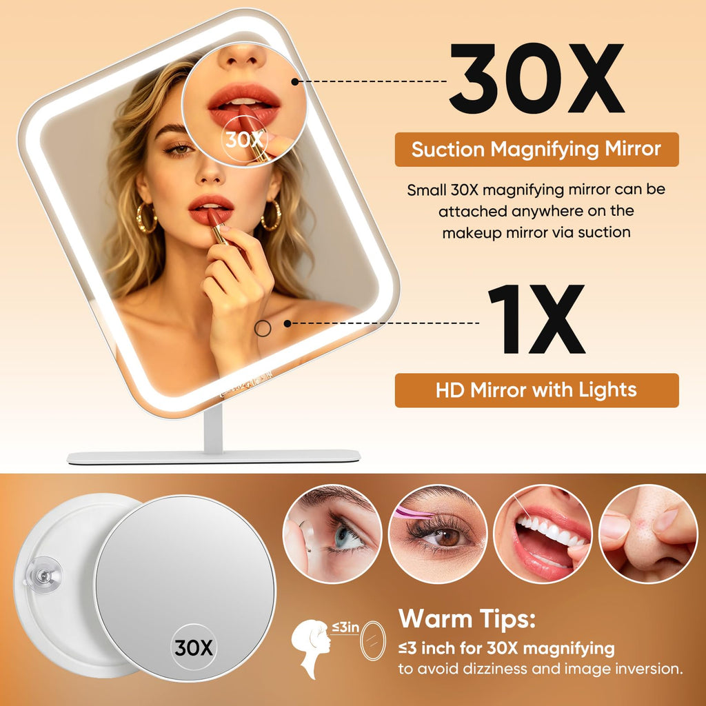 Large Lighted Vanity Makeup Mirror with 30X Magnifier