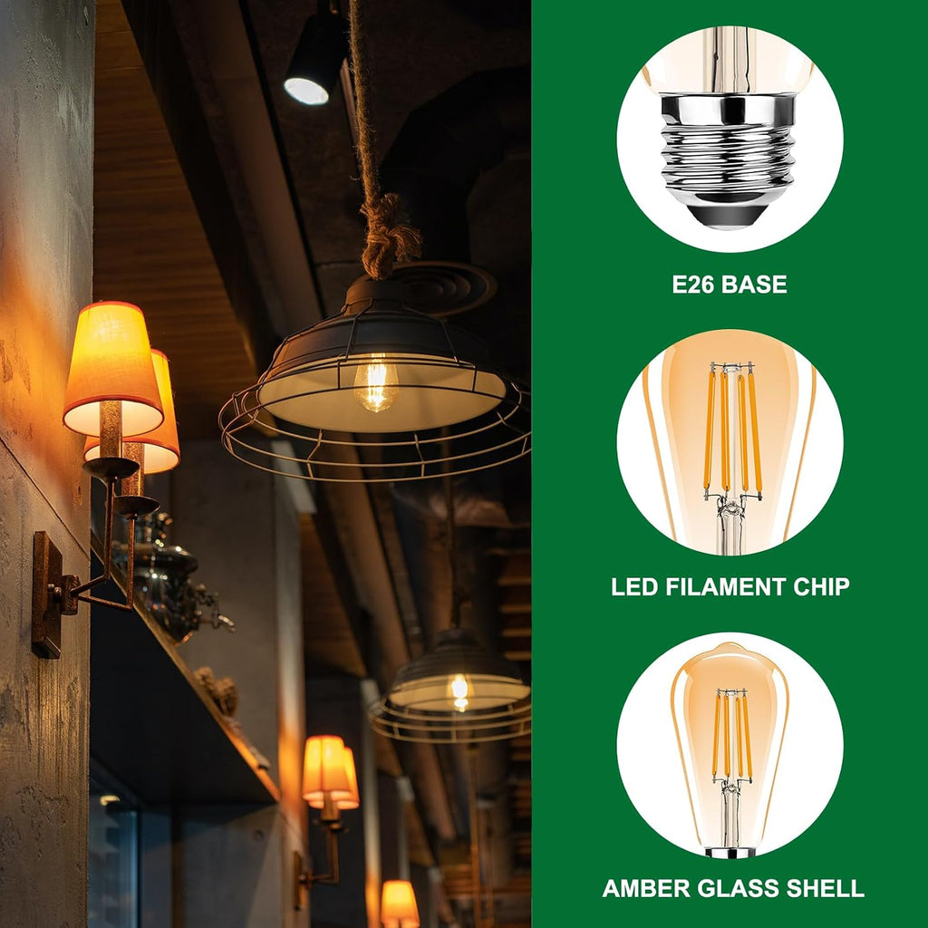 2.5W ST19 Vintage LED Edison Light Bulbs,E26 Led Bulb,Equivalent 25W,Filament Bulbs,Warm White