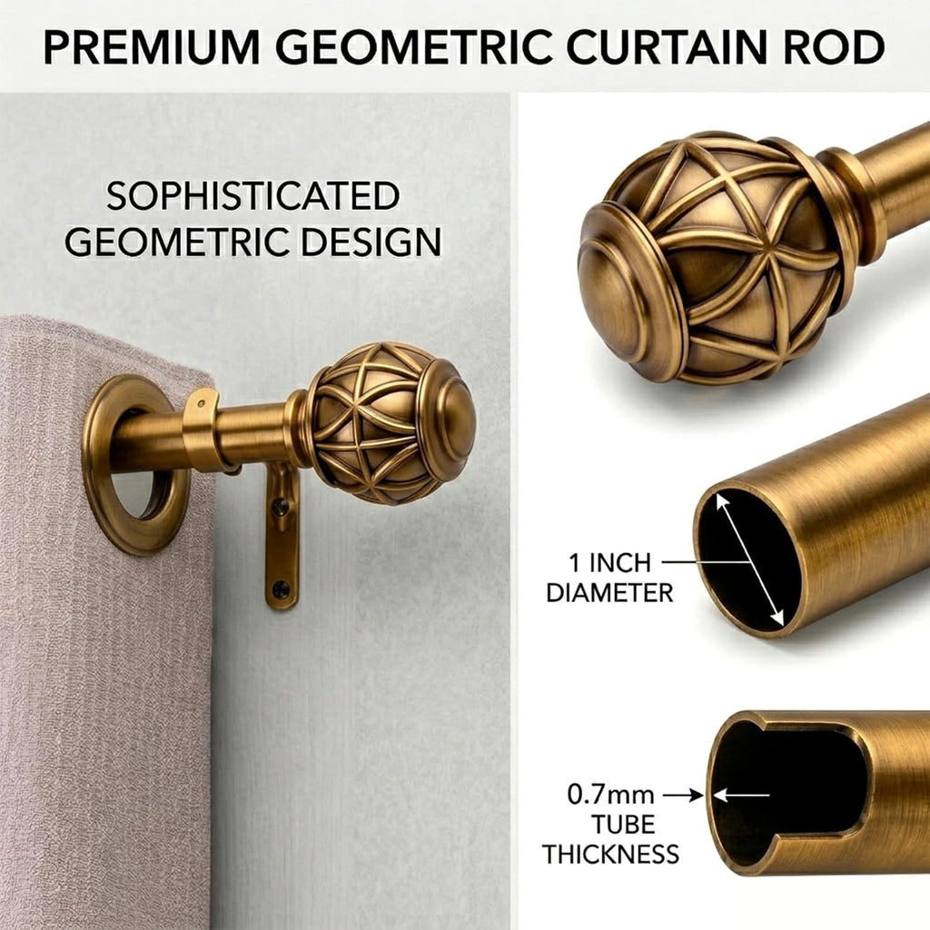 Antique Brass Curtain Rods for Windows 18 to 88 Inches,Adjustable Decorative Drapery Rods,Heavy Duty Curtain Rod with
