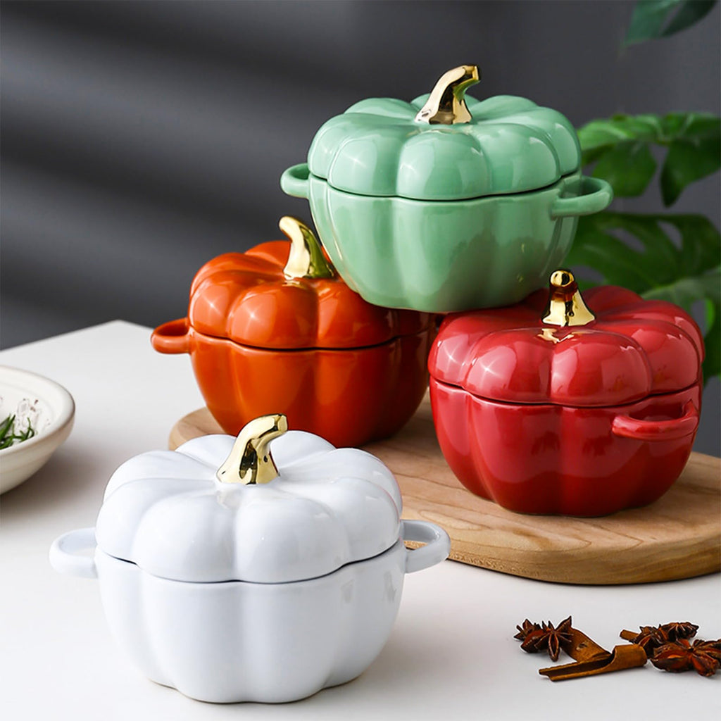 Dutch Oven Pot with Lid, Pumpkin Pottery Dessert Saucepan, Mini Baking Dish Cute Pumpkin Bowl, Covered Dutch Oven
