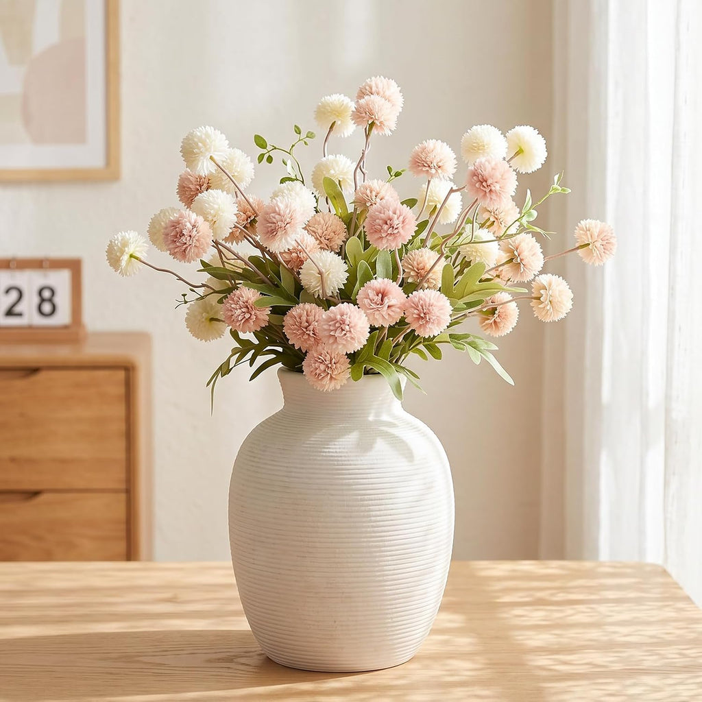 Ceramic Vase Home Decor, 8in White Waterproof Pottery Vases, Flower Terracotta Vases